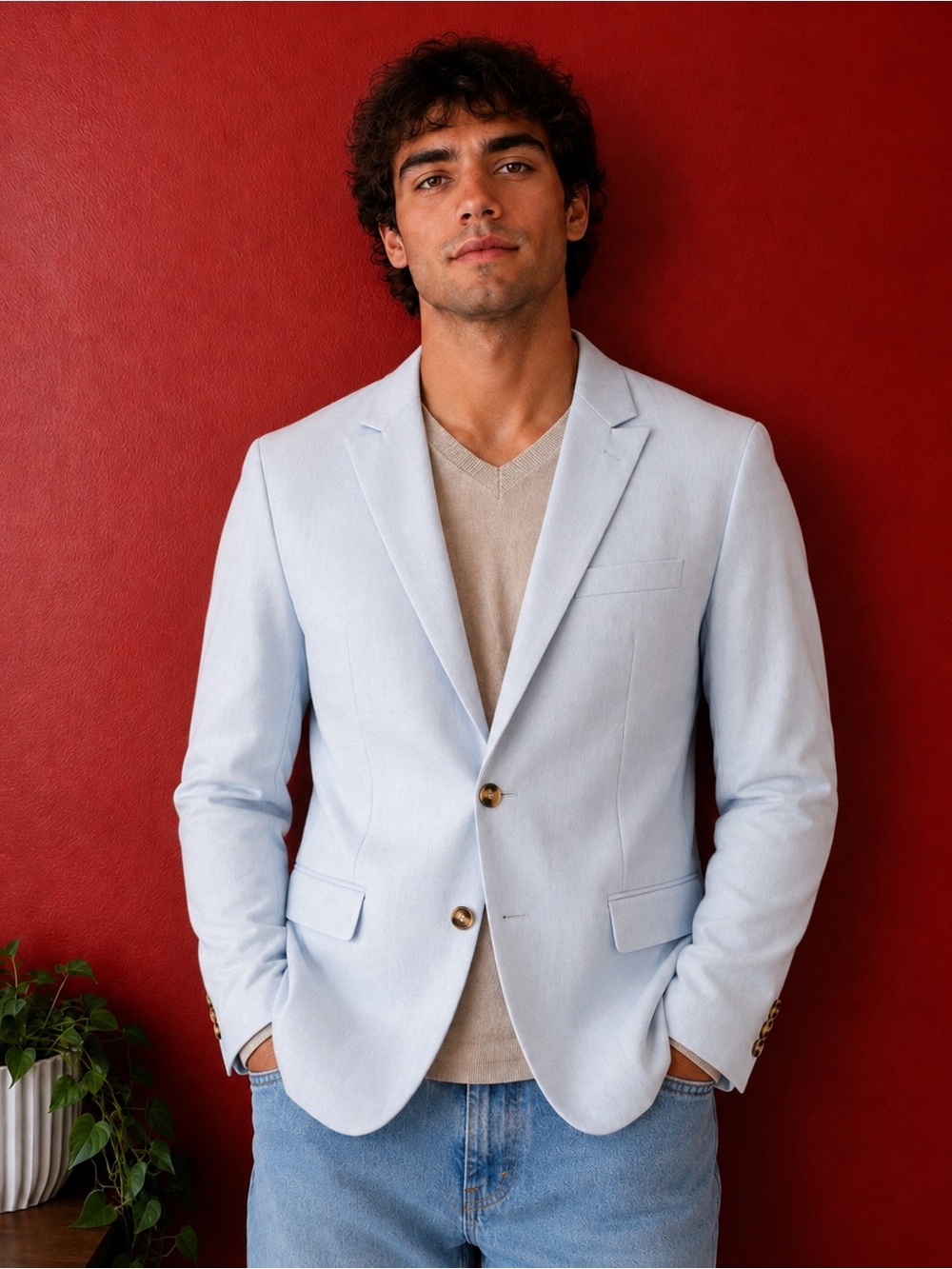 MANFINITY Light Blue Tailored Blazer Jacket Men’s Large L